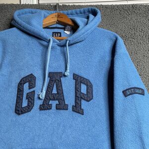 Vintage GAP Fleece Embroidered Spellout Pullover Hoodie Mens XL Red Y2K 2000s